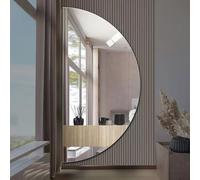 Dijateman Demi Lune HD Miroir Maquillage avec Rétroéclairé, sans Cadre Intelligent Miroir Mural, 3 Couleurs Anti-buée, pour Chambre à Coucher, Salon, Commode(Right Semicircle,20 * 40in)