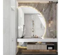 Dijateman Demi Lune Miroir Anti-Buée de Salle de Bain avec Intelligent Interrupteur Tactile, Miroir Mural éclairé à intensité Variable 3 Couleurs, pour Maison(Right,47 * 32in)