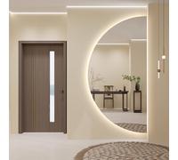 Dijateman Demi Lune Miroir Anti-Buée de Salle de Bain, Dimmable Miroir de Maquillage Lumineux LED, Rétro-éclairé, 3 Lumières de Couleur, pour Maison Décoration(Right Cut,16''x32'')