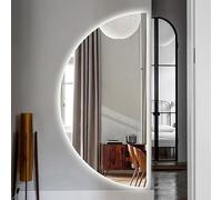 Dijateman LED Miroir Mural Demi Lune 120cm, sans Cadre Rétro-éclairé, Demi-Cercle HD Miroir de Maquillage 100cm, Désembuage, 3 Couleurs, pour Maison Décoration(Cut Right,40 * 80cm)