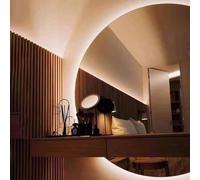 Dijateman LED rétro-éclairé Miroir de Salle de Bain 3 Couleurs Dimmable avec Anti-Buée, Grand sans Cadre Demi-Cercle Miroir Intégral 90-130cm, Design élégant(Right Cut,130cm)