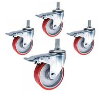Dijateman Lot de 4 roulettes Pivotantes 75/100/125mm avec Frein, M16 Tige Filetée Roulette Charge Lourde, PU Transport Industriel Roue, pour Chariot, Établis De Travail(Brake,3inch)