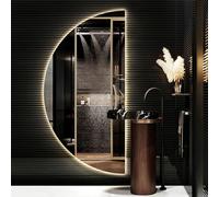 Dijateman Miroir de Salle de Bain avec Éclairage LED, 3 Couleurs Rétroéclairé Dimmable, 100/120cm Demi Lune Miroir Mural de Désembuage, Antidéflagrant(Cut Right,20 * 40in)
