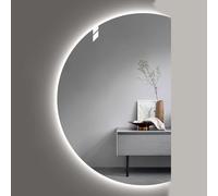 Dijateman Miroir de Salle de Bain Demi-Cercle avec éclairage 90-130cm, Miroir LED avec Interrupteur Tactile, Rétro-éclairé antibuée, 3 Couleurs dimmable(Right Cut,35''*24'')