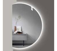 Dijateman Miroir de Salle de Bain Demi-Cercle avec éclairage 90-130cm, Miroir LED avec Interrupteur Tactile, Rétro-éclairé antibuée, 3 Couleurs dimmable(Left Cut,47''*32'')