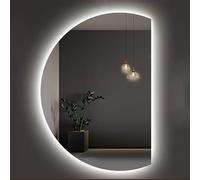Dijateman Miroir de Salle de Bain Semi-Circulaire avec éclairage LED 90-130cm, 3 Couleurs Rétroéclairé Miroir de Vanité Mural, Anti-Buée, Intelligent(Left Semicircle,39in)