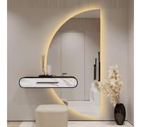 Dijateman Miroir de Vanité Mural Demi Lune avec LED Illumination, Dimmable Intelligent Miroir de Salle de Bain, Anti-buée, 3 Couleurs Rétroéclairé, Antidéflagrant(Left Semicircle,40 * 80cm)
