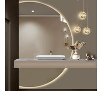 Dijateman Réglable Demi-Cercle Miroir Anti-Buée de Salle de Bain, 3 Colors RéTroéClairé Vanité Miroir, with Intelligent Touch Switch, Multifunctional(Right,90cm)
