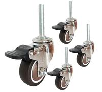Dijateman Roulettes pivotantes à tige filetée M12*60, Roulettes charge lourde verrouillables 50/63/75mm avec frein, Lot de 4 Roulettes charge lourde(Brake,3inch)