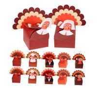 DIKACA 12 Pièces Boîtes à Bonbons Papier Motif Dinde pour Fêtes de Thanksgiving Contenants Décoratifs pour Friandises Coffrets Automne Accessoires de Table Festive