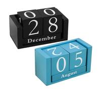 DIKACA 2 Ensembles Calendrier Perpétuel Vintage Bois pour Bureau Bloc Manuel Rotatif Calendrier de Table Carré Stable Décoration Fonctionnelle pour Maison et Espace de Travail