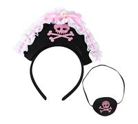 DIKACA 2 Pièces Bandeau de Pirate Rose avec Cache Œil Accessoire Cosplay Non Tissé pour Garçon Fille et Adultes Décoration et Déguisement Halloween