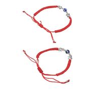 DIKACA 2 pièces Bracelet Couple Ajustable Rouge Cordon Tressé avec Perles Bleu Oeil Chance Éléphant et Tortue Accessoire Décoratif pour Femme et Homme Cadeau Saint-valentin