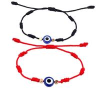 DIKACA 2 pièces Bracelets Evil Eye pour Femmes Lot de Bracelets Cordon Tressé Ajustables Amour et Amitié Protection Chanceuse Rouge et Noir