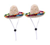 DIKACA 2 pièces Chapeaux Sombrero Paille pour Chiens Petits et Moyens Casquettes Soleil Colorées avec Corde Élastique Ajustable Accessoires Festifs pour Animaux de Compagnie