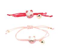 DIKACA 2pièces Bracelet Tressé Style Chinois Breloque Chat Et Clochette Pour Femme Et Fille Lot De Bracelets Tissés
