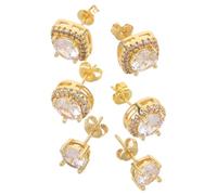 DIKACA 3 Paires Ensemble de 3 Paires de Puces d'Oreilles Dorées en Zircon Cubique, Boucles d'Oreilles Carrées et Rondes, Bijoux pour Femmes et Adolescentes, Petites Boucles d'Oreilles