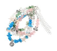 DIKACA 4 Pièces Bracelets de Plage Océan avec Charms Animaux Marins Ajustables Bracelets Extensibles Pierres Naturelles et Coquillages Bijoux Bohème Thème Côtier pour Femmes