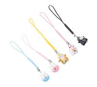 DIKACA 5 Pièces Pendentif Chat Porte Clés Cuivre avec Cloches Lot de Accessoires pour Téléphone Sac et Décoration