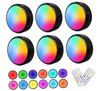 DIKACA 6 pièces LED Puck Lights avec Télécommande Lampes de Placard Rechargeables Couleurs Changeantes Éclairage Sans Fil pour Cuisine Placard Chambre Fonction Tactile et Batterie