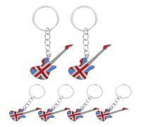 DIKACA 6 Pièces Porte-clés Guitare Uk avec Drapeau Union Jack Coloré Bijoux de Sac et Décoration Clé Britannique Charms Basse Stylés pour Accessoires Quotidiens