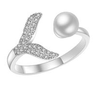 DIKACA Bague Réglable Femme en Alliage Perle Simulée Design Sirène, Résistante la Déformation, pour Engagement ou Bal, Style Élégant et Fin