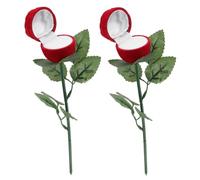 DIKACA Boîte à Bagues Décorative de Rose Rouge Branches et Feuilles Lot de 2 Porte-Alliances Coffret de Rangement pour Bagues de Mariage et Fiançailles Présent Romantique