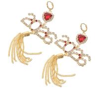 DIKACA Boucles D'oreilles Pendantes à Cristaux Dorées 1 Paire, Pendentif Cœur Long Pompons Métalliques, Bijoux Scintillants pour Femmes, Accessoires Nouvel An 2026, Élégantes et Festives