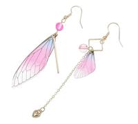 DIKACA Boucles d'Oreilles Pendantes Inspiration Insecte Asymétriques Imitation Ailes de Cigale Longue Pampilles Couleur Rose Classique Ornements d'Oreilles pour Mariage et Occasions