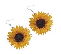 DIKACA Boucles d'Oreilles Tournesol en Bois 3D Légères et Vintage Puces Pendantes Jaunes pour Femme Accessoires Polyvalents pour Soirées et Occasions Spéciales