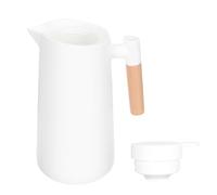 DIKACA Bouilloire Isotherme Blanche 1,5l Poignée en Bois, Carafe à Revêtement en Verre, Étanche et Résistante la Corrosion, pour Maison et Bureau, Conservation Longue Durée Chaleur