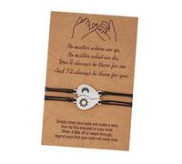 DIKACA Bracelet Couple Gravé Lune et Étoile Acier Inoxydable Tressé Noir Personnalisé Connecté pour Femmes et