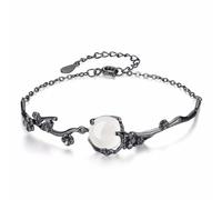 DIKACA Bracelet Femme Argent Créatif Fleur Agate Blanche Ajustable Léger et Cadeau Quotidien