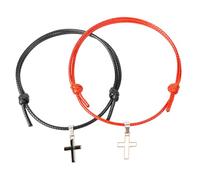 DIKACA Bracelets de Couple à Cordon Ciré Croisé 1 Paire Noir et Rouge Bracelets à Breloques pour Femmes et Hommes Décoration de Poignet Présent Saint-Valentin Amitié et Amour
