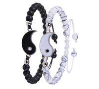 DIKACA Bracelets Yin Yang Pour Couples Paire De Bracelets Assortis En Blanche Mat Tissée À La Main Style Taiji Bagua Cadeau Couple Élégant