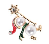 DIKACA Broche Bonhomme de Noël Vintage Émail avec Perles et Cristaux Accessoire Festif pour Femmes Épingle Chic pour Pulls Vestes et Fêtes Hiver