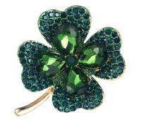 DIKACA Broche Trèfle à Quatre Feuilles en Métal Vert Ornée de Cristaux, Légère et Élégante pour Décorer Vêtements Lors Saint-patrick