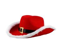 DIKACA Chapeau Cowgirl Rouge Western Tissu Non Tissé Confortable Chapeau Santa Claus Adorable pour Fête de Noël Accessoire Costume Occidental