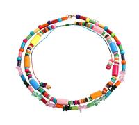 DIKACA Collier Bohème Double Couche en Perles de Bois Colorées Chaîne de Clavicule Ethnique à Plusieurs Niveaux Bijou d'Été Fait Main pour Femme Style Tribal et Décontracté