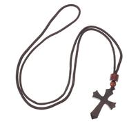 DIKACA Collier Croix en Bois D’ébène Foncé, Pendentif Religieux Unisexe, Bijou Chrétien Vintage pour Baptême et Prière, Collier à Symbole Chrétien et Décoration D’église, Présent Fête