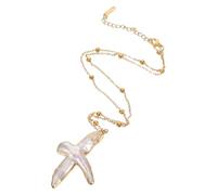 DIKACA Collier Croix Perles Baroques Minimaliste Pendentif Croix Religieux pour Femmes et Hommes Bijoux de Foi Élégants pour Baptême et Noël