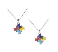 DIKACA Collier Puzzle de Sensibilisation à L'Autisme 2 Pièces Pendentif Délicat en Alliage Solide Présent Significatif pour Femmes Bijou Vintage Adapté Fête et Quotidien