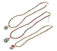 DIKACA Collier Ras du Cou de Noël en Perles Rouges et Vertes Pendentifs Père Noël et Flocon de Neige Lot de 3 Accessoires Festifs pour Femmes Décoration de Fête Hiver