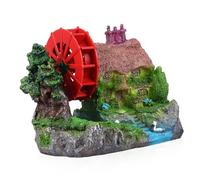 DIKACA Décor Aquarium Roue à Eau et Chaumière Résine Cachette pour Poissons Paysage Micro Réaliste et Sécurisé pour Aquarium et Réservoir Eau