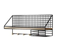 DIKACA Étagère Murale Noire Grosse Taille en Fer avec 4 Crochets et Support de Papier Toilette, Étagère Flottante Multifonction pour Rangement et Déco Murale Chambre Salle de Bain Salon,