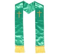DIKACA Étole de Mariage Brodée Réversible pour Pasteur avec Croix Verte 190 Cm à Pompons, Châle Pastoral pour Cérémonie Religieuse, Accessoire Liturgique Confortable et Élégant