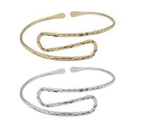 DIKACA Lot de 2 Bracelets Manchette Ouverts pour Femme Joncs Géométriques en Métal Doré et Blanc Bracelets Haut du Bras Accessoires Élégants pour Mariages et Spectacles