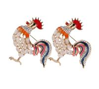 DIKACA Lot de 2 Broches Coq en Pierre Œil-de-chat Cristaux, Épingles Vintage en Émail, Accessoires Mode Féminins Élégants pour Vêtements, Bijoux Fantaisie Femme et Fille