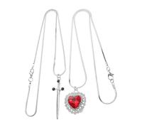 DIKACA Lot de 2 Colliers Couple en Alliage Léger Pendentifs Cœur avec Pierre Rouge et Argenté, Chaîne de Clavicule, Présent Romantique Saint-valentin pour Amoureux Homme et Femme