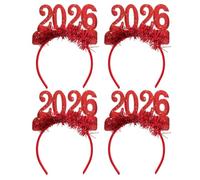 DIKACA Lot de 4 Bandeaux à Paillettes Numérotés 2026 Rouge pour Cheveux, Accessoires Nouvel An et Réveillon, Décorations Festives pour Fête, Photobooth, Femmes, Réutilisables